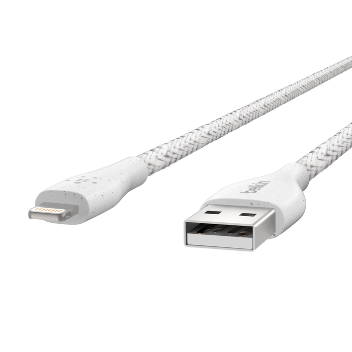  Belkin Cargador USB dual de 24 W + cable Lightning cargador de  pared USB doble, blanco y cable Lightning trenzado (cable Lightning a USB  para iPhone, iPad, AirPods), 6.5 pies, blanco 