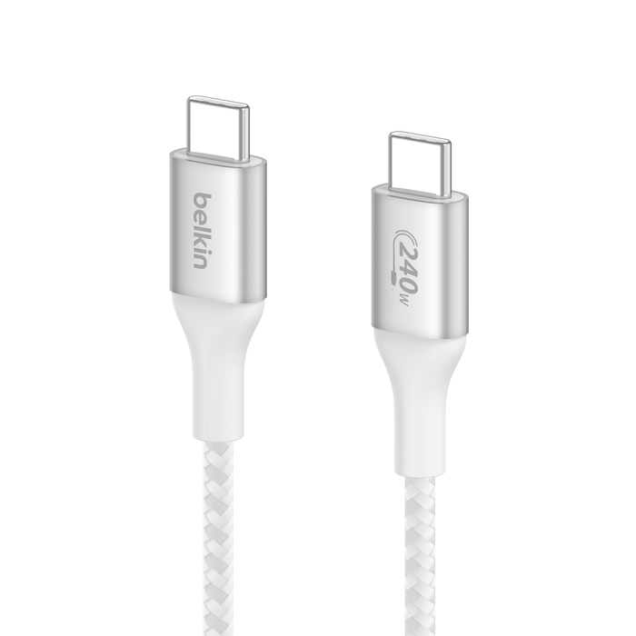 Câble USB-C vers USB-C 240 W 2 m Tressé Blanc - Belkin BoostCharge