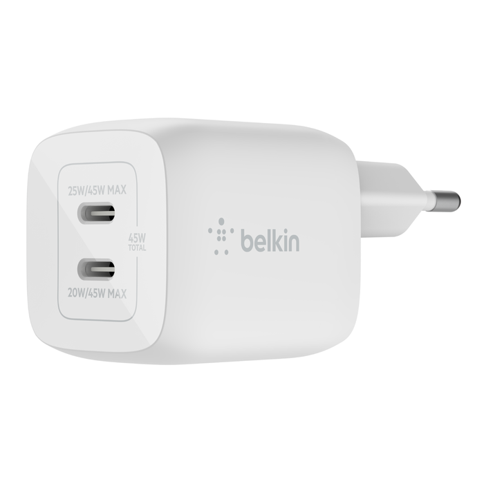 Chargeur secteur double port USB-C® GaN avec technologie PPS 45 W | Belkin  FR